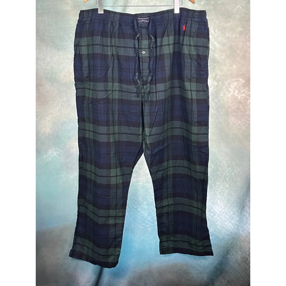 Polo Ralph Lauren Mens 3X Pajama Pants Blackwatch Plaid Navy Green Cotton Sleep